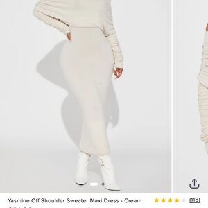 Fashion Nova Cream Off Shoulder Maxi Dress